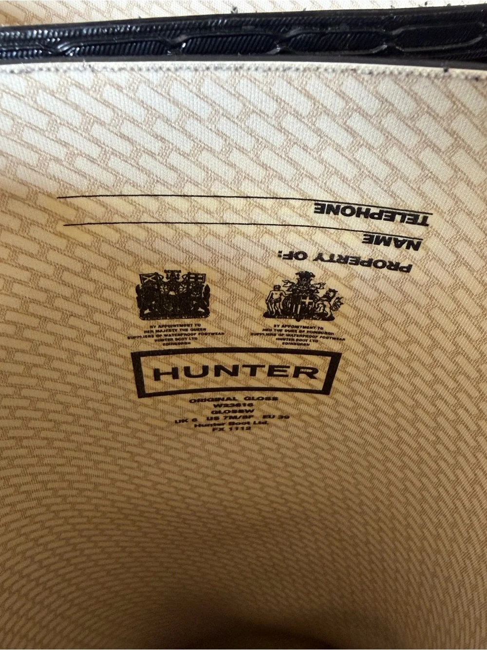 Hunter Beige Lined Boot Interior with Black Logo